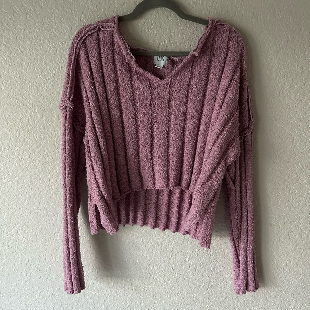 BDG Urban Outfitters Mauve Cropped Ribbed V Neck Sweater Size L